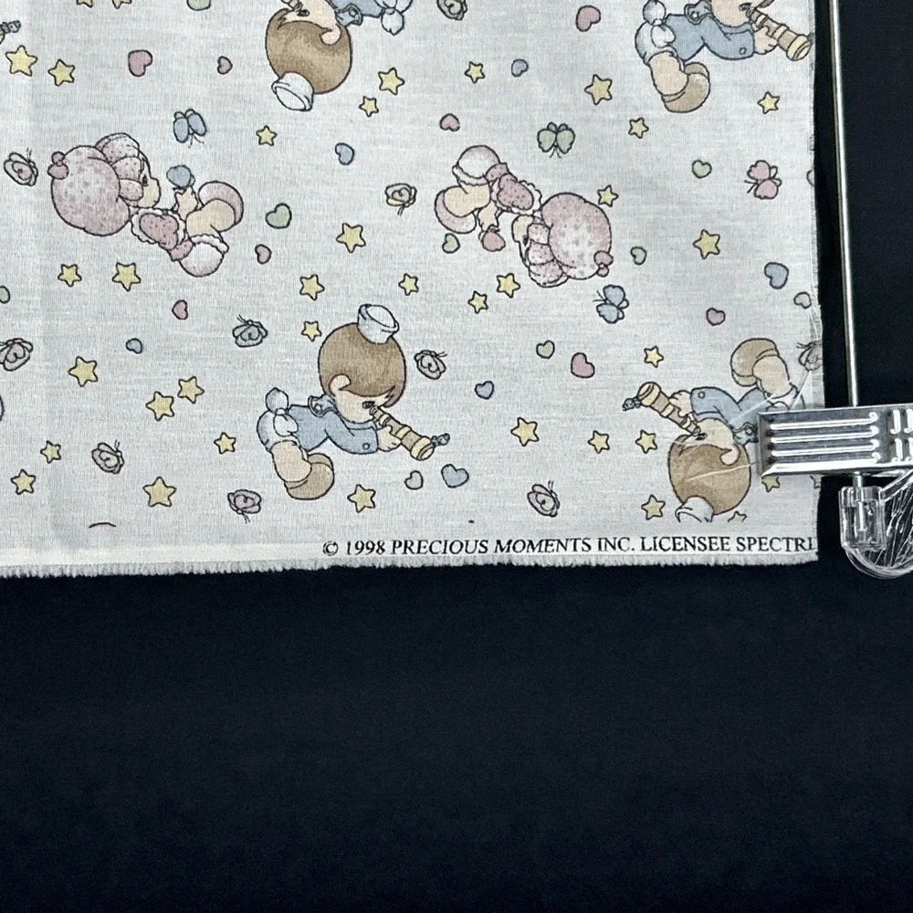 Vtg 1998 Precious Moments Boy Girl Crib Blanket/Sheet Fabric Panel Hearts Stars